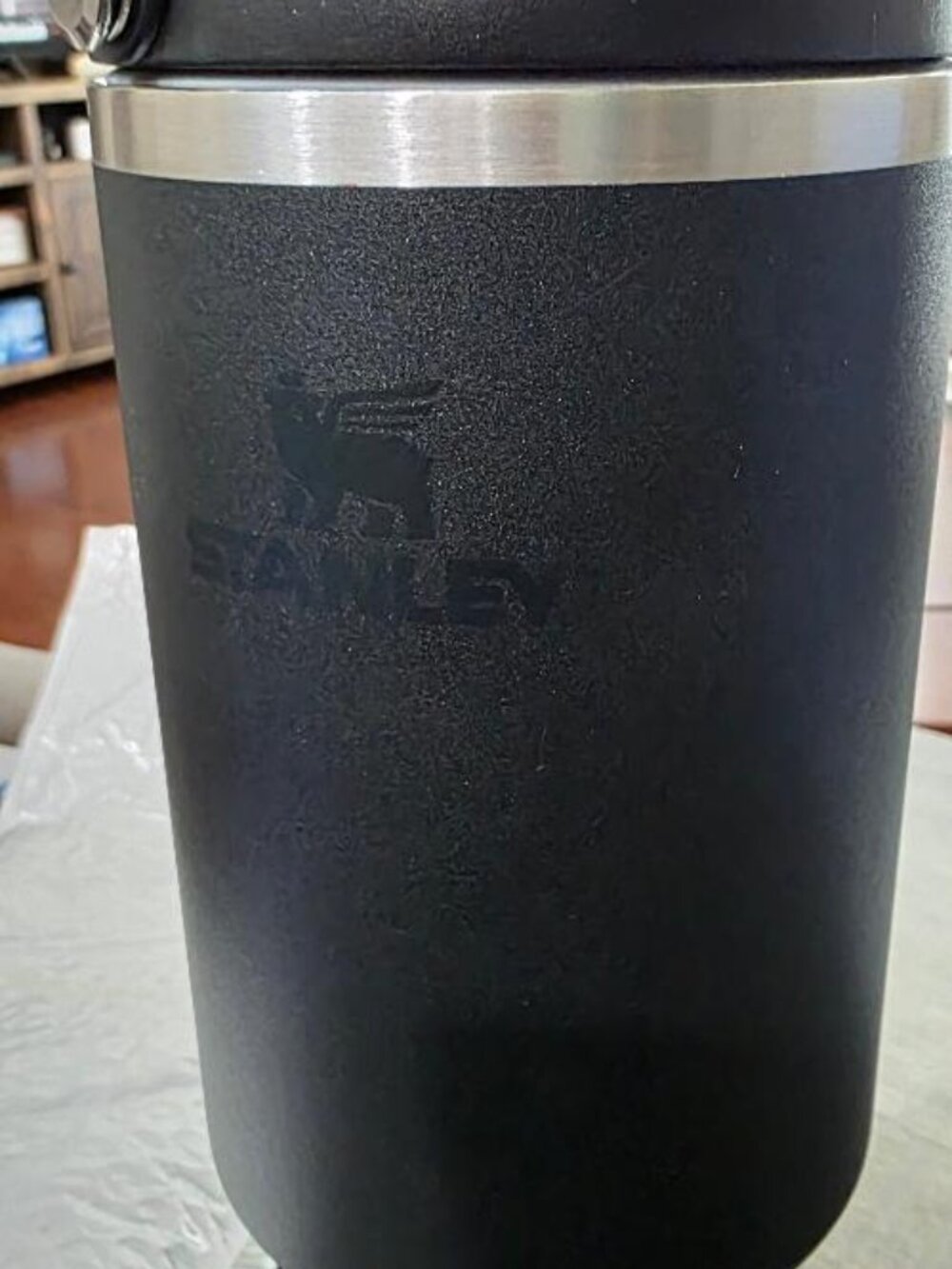 40oz Black Stanley Engraved Tumbler with flip top lid